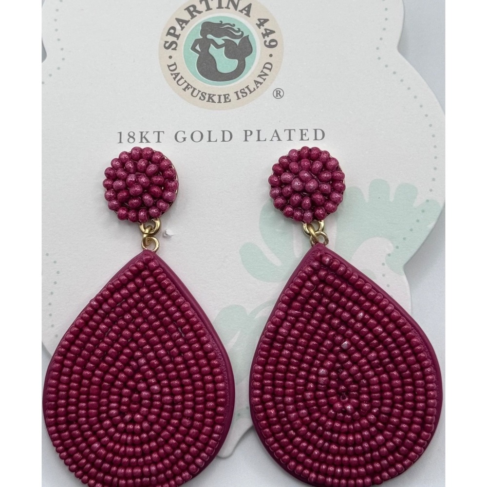 Spartina 449 Beaded Petal Earrings Dangle Merlot
